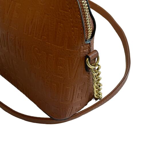 Steve Madden Cognac Brown Dome B MAGGIE Crossbody Women's Faux Leather Chain Bag - Picture 4 of 10